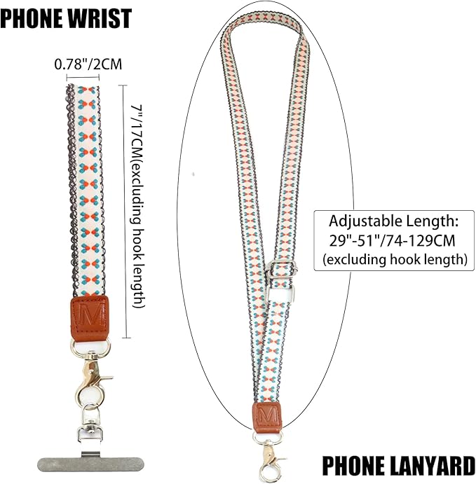 LEMEDE Wrist Keychain and Adjustable Phone Lanyard, Silver Hook Phone Crossbody Strap with 360° Rotating Phone Pads