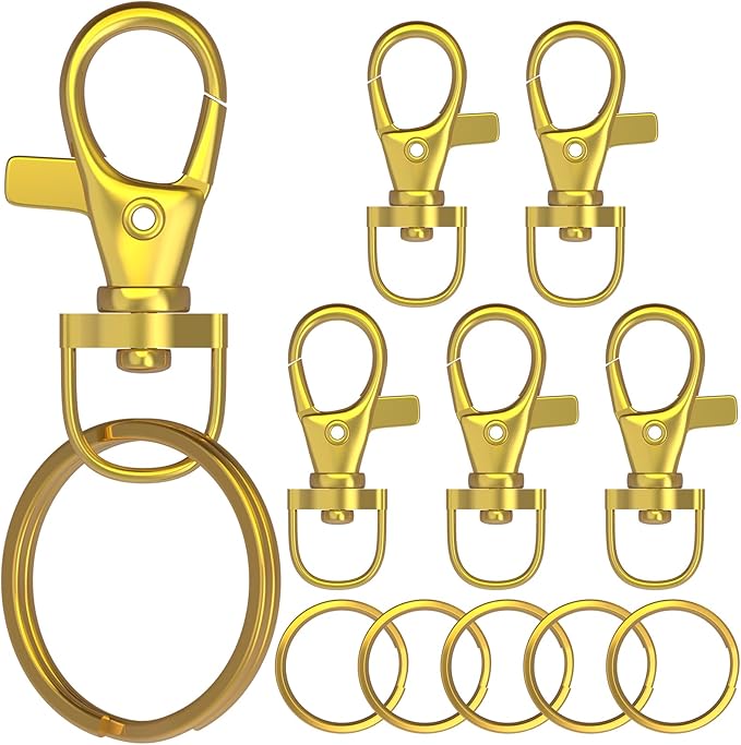 sprookber 100pcs Metal Lobster Claw Clasp with Key Ring, Keychain Rings for Crafts, Key Jewelry DIY Crafts, Lanyard Clips snap Hook, Swivel Clasps Clip (Gold-1.47inch(38mm))
