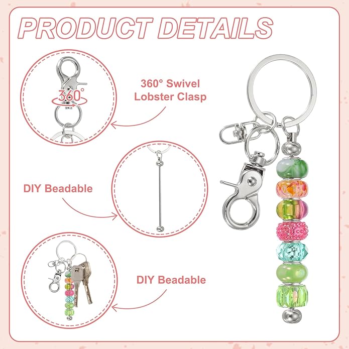 uxcell Beadable Keychain, Keychain Making Supplies, Blank Bead Metal Chain Bars for DIY Crafts Jewelry Making Gift