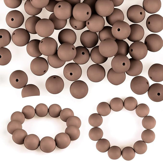 ASTARON 100 Pcs 15mm Silicone Beads for Keychain Making, Coffee Brown Round Rubber Beads for Bracelets Beadable Pens Decorations Crafts Making Party Favours Supplies