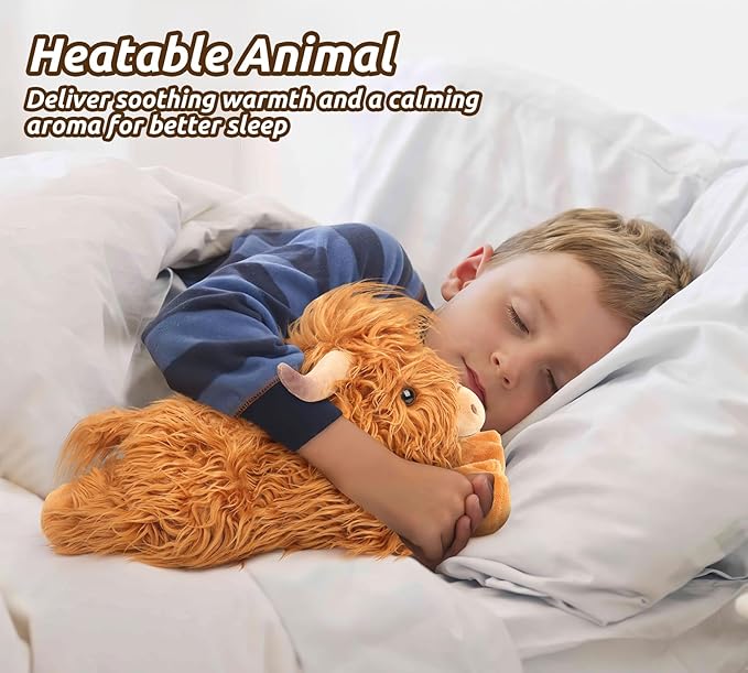 Highland Cow Stuffed Animals, Microwavable Stuffed Animals Heating Pad for Cramps, Pain Stress Relief, Heatable & Coolable Lavender Scented Cow Plush Toy for Anxiety, Women Kid Bedtime Highland Cattle