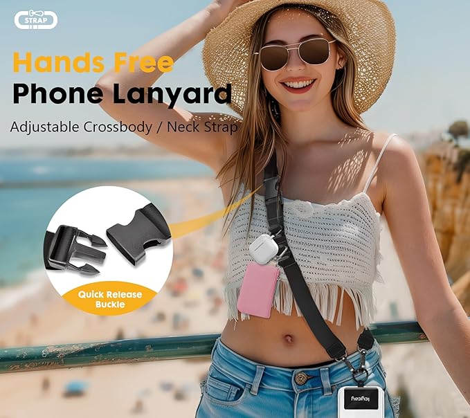 Phone Lanyard Crossbody, Black Cell Phone Lanyard for Around The Neck Adjustable Phone Strap, Anti Theft Long Lanyard for iPhone Case ID Holder Keys Phone Accessories Travel Essential for Women