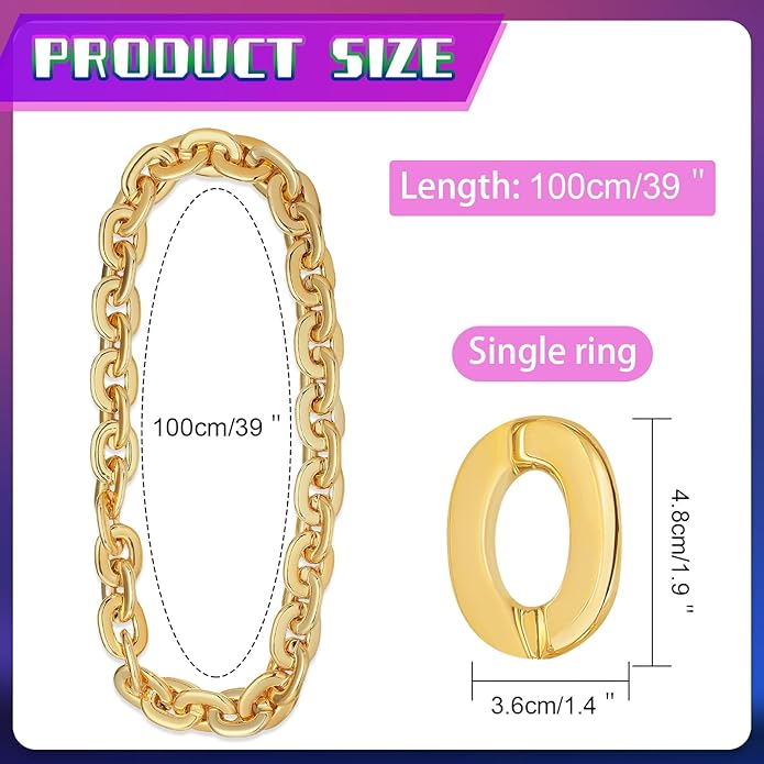 Remuuly Plastic Chain Necklace Chunky Big Fake Necklace Hip Hop Rapper Giant Turnover Chain Costume for Halloween