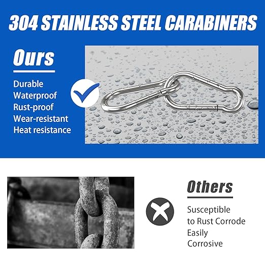 Small Carabiner Clip Hooks, 25pcs 2.75 inch Carabiners Heavy Duty, 304 Stainless Steel Spring Snap Hook Fits Camping Hiking, Metal Clips for Rope Chain Keys Rings
