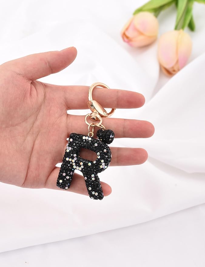 Initial Keychain for Women Girls,Bling Letter Key chain Initial with Heart,Pink Keychain Charms for Backpack Handbag