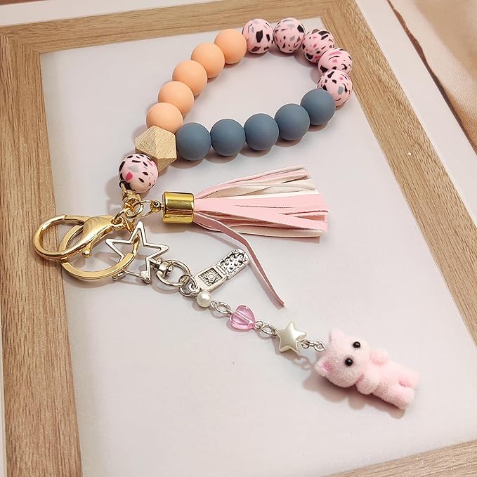 Cute Pink Keychain,Fuzzy Cat Keychain Aesthetic Y2K KeychainStylish KeychainsAccessories