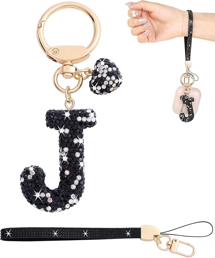Initial Keychain for Women Girls,Bling Letter Key chain Initial with Heart,Pink Keychain Charms for Backpack Handbag