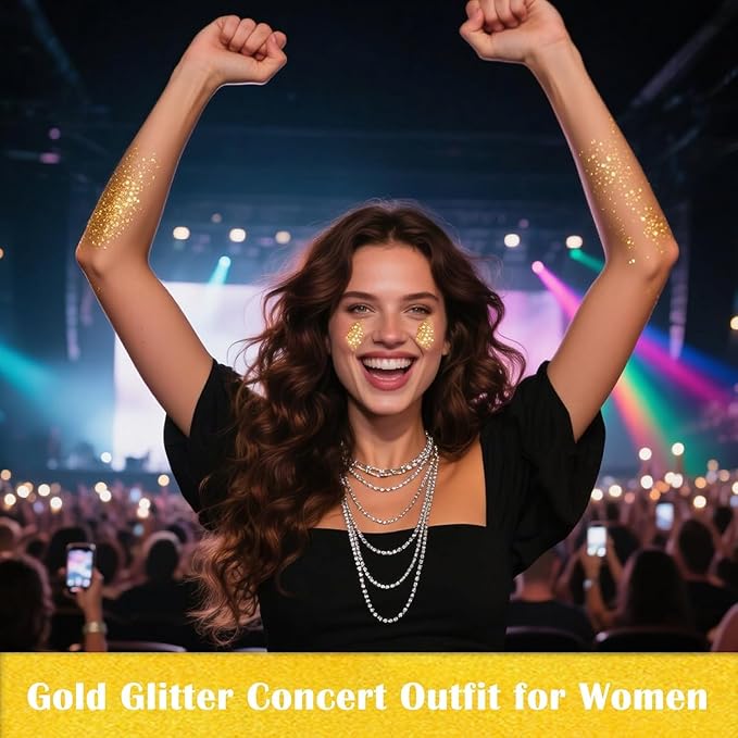 MEICOLY Gold Body Glitter,Yellow Face Glitter,Music Festival Outfits for Women,Hair Glitter Kids Halloween Makeup,Sparkle Face Body Glitter for Country Singer Concert,Mardi Gras Accessories