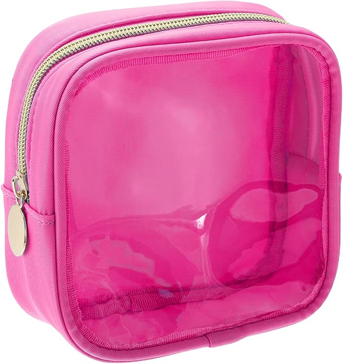 uxcell Clear Makeup Bag Small Cosmetic Bag Case Transparent Toiletry Organizer with Zipper, Portable Makeup Pouch for Daily Use Travel, Mini, Magenta