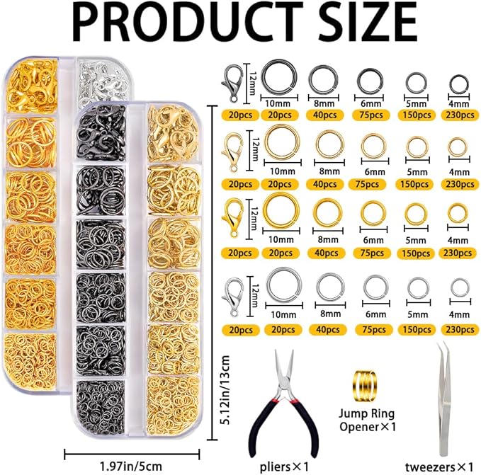 DIYDEC Jump Rings for Jewelry Making 2143pcs Open Jump Rings and Lobster Clasps Necklace Bracelet Jewelry Repair Kit with Pliers Tweezers Jump Ring Opener