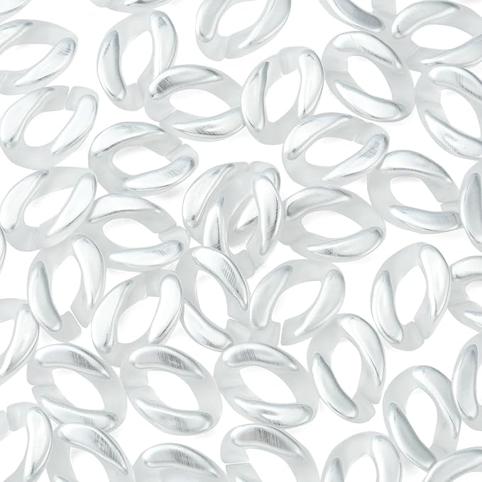 LiQunSweet 100 Pcs Clear White Acrylic Plastic Oval Linking Chain Rings Quick Link Connectors for Necklace Bracelet Earring - 17x23mm
