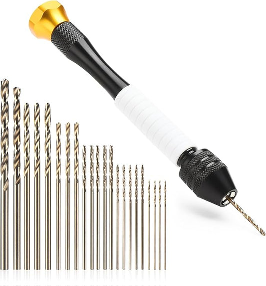Pin Vise Hand Drill Manual with 22pcs Micro Drill Bits Set（0.6mm-2.5mm）Professional Rotary Craft Mini Drills for Jewelry Making Supplies Resin Wood Plastic Miniature