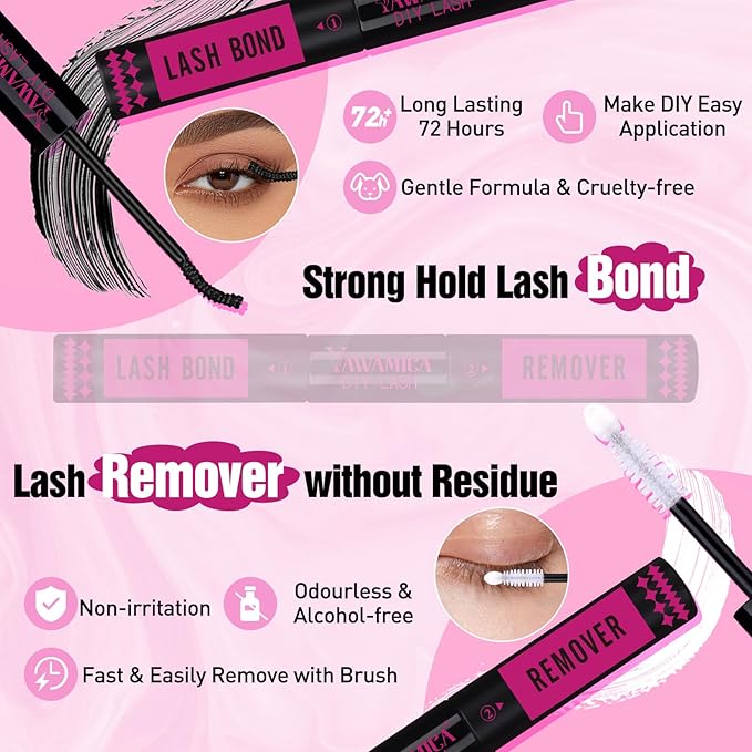Yawamica Faux Mink Eyelash Extensions Kit, 300pcs 60D+80D+100D Individual Clusters, Black, Cruelty Free, DIY Lash Beginners