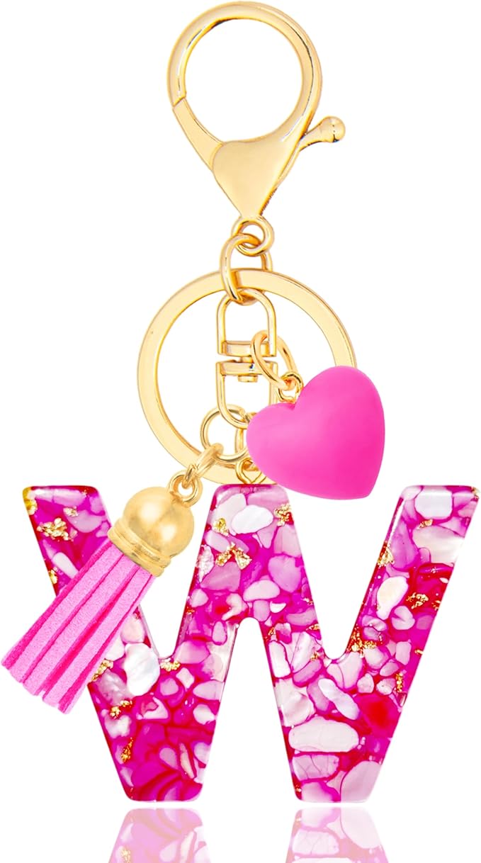Initial Keychains for Women with Cute Heart Resin - Alphabet Letter Keychain for Bag, Backpacks, Purse or Car key
