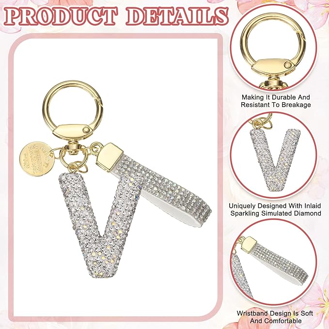 PATIKIL Initial Letter Keychain, Cute Sparkly Rhinestone Key Chain Alphabet Charm for Car Keys Handbags Purse