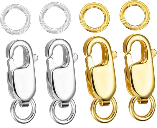 kcctoo Silver Lobster Claw Clasp with Closed Jump Rings 14K Gold Necklace Clasps and Closures For Jewelry Making, Made in Italy 12mm(0.47inch) (4Pcs -Silver + Gold A)