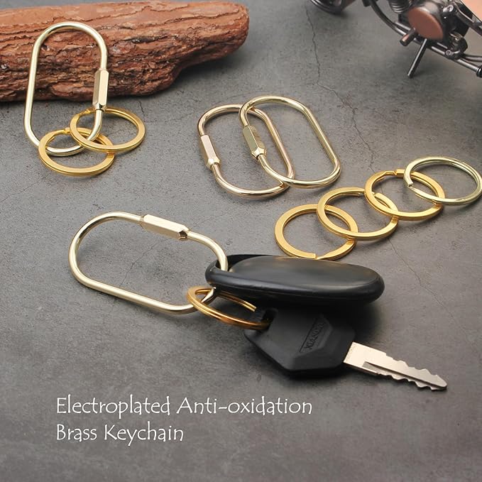 Locking Key Rings,Carabiner Keychain Clip for Keys,Purse Bag Charms Holder for Handbags,Screw Lock Key Organizer,Brass
