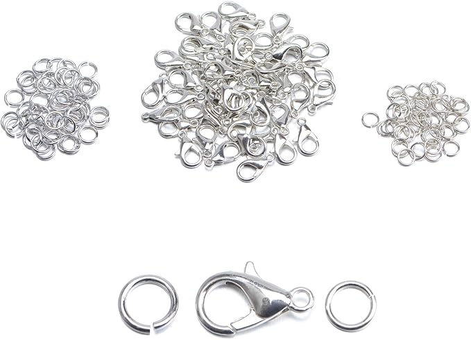 AD Beads 50 Pieces Lobster Claws Clasps Plus 100 Pieces 5mm Match Color Open Jump Rings Suitable for Necklace Bracelets Jewelry (6x10mm, Pewter)