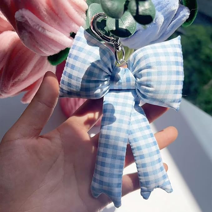 Pink Bow Keychain Bag Charms Y2K Bowknot Plaid Keychains Coquette Aesthetic Purse Handbag Backpacks Charms
