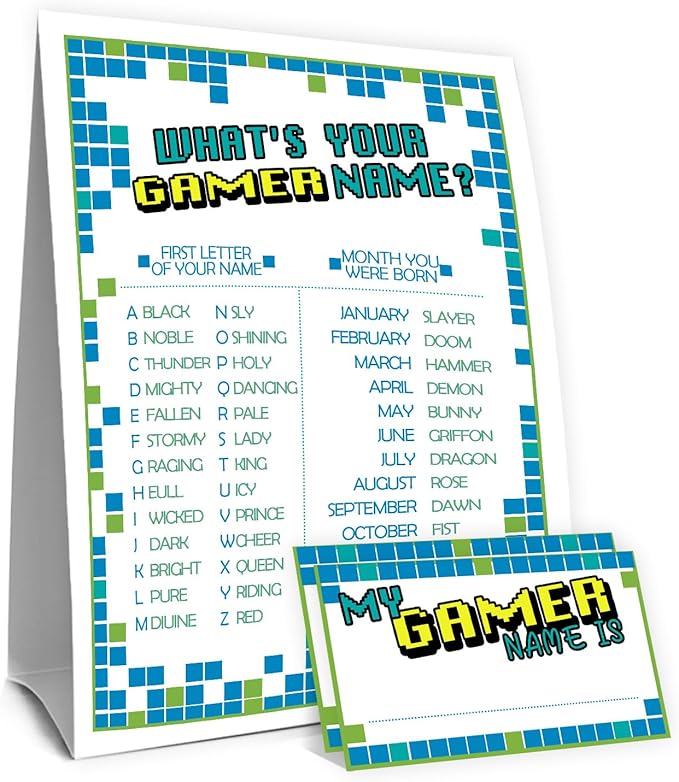Video Game Birthday Decorations, Games Theme Birthday Party Decoration Sign for Boys Girls,Kids Activity Cards, What's Your Game Name, Activity Decoration Supplies