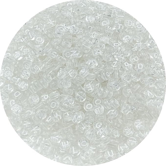 1000pcs Round Letter Beads 4x7mm Acrylic Alphabet Beads Spacer Beads for Jewelry Making Bracelets Necklace Earring Key Chains DIY Craft(J-White Letter Transparent Bead)