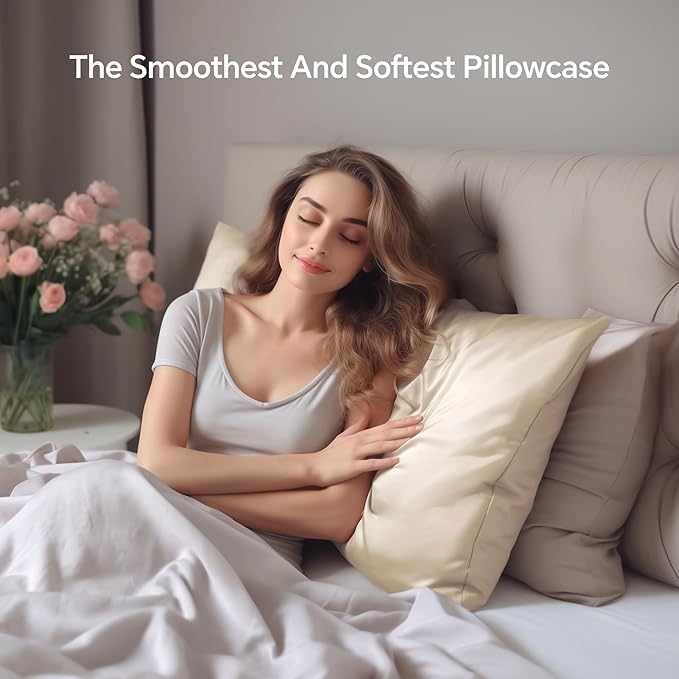 INFIIXSO Mulberry Silk Pillowcase for Hair and Skin, Silk Pillow Cases Standard Size with Hidden Zipper 20x26 Inches, Extraordinary Smooth and Soft Cooling Pillow Cases for Hot Sleepers(Beige, 1 Pack)