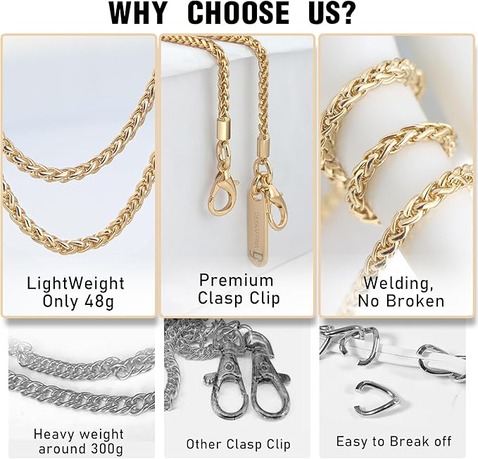 Metal Phone Chain, Crossbody Detachable Phone Lanyard with 2* Tether Tabs for iPhone and Smartphones (Gold,Long)