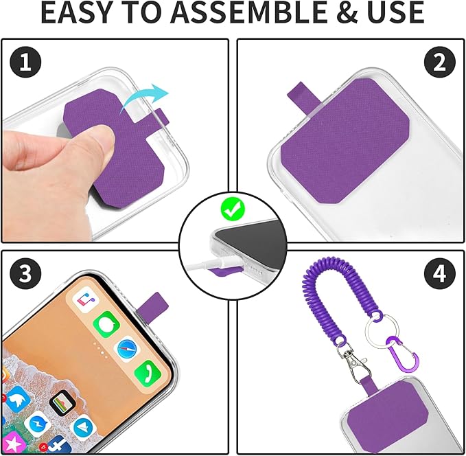 Phone Tether Lanyard Anti Theft Phone Strap with Carabiner Anti-drop Outdoor Skiing Hiking Cycling fishing Climbing fit iPhone and Most Cell Phone (Black+Purple)