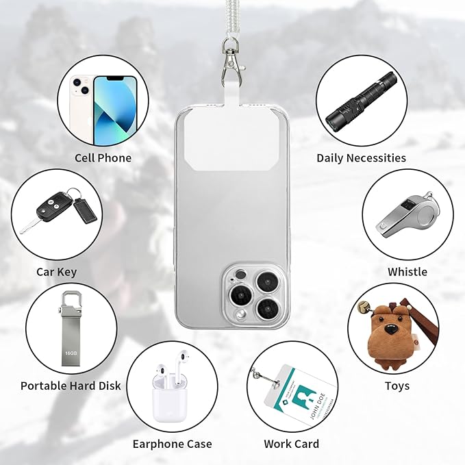 Phone Tether Lanyard Anti Theft Phone Strap with Carabiner Anti-drop Outdoor Skiing Hiking Cycling fishing Climbing fit iPhone and Most Cell Phone (Black+Transparent)