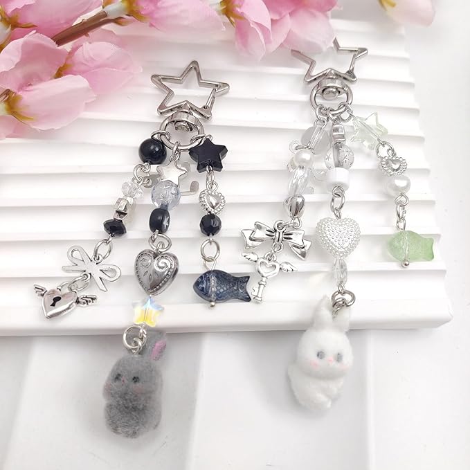 Cute Pink Keychain,Fuzzy Cat Keychain Aesthetic Y2K KeychainStylish KeychainsAccessories