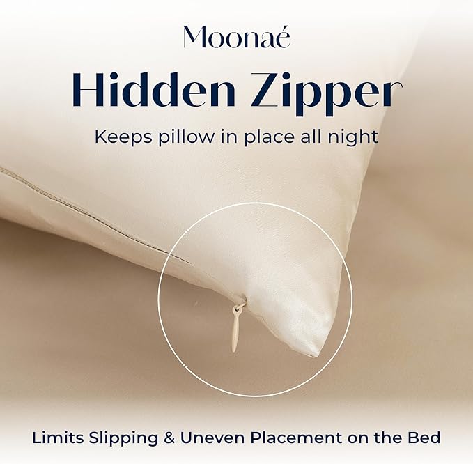 Moonaé Mulberry Silk Pillowcase – Pure Silk Pillow Cover for Healthier Hair & Smoother Skin – Soft, Breathable and Temperature-Regulating, Luxurious Silk Case Colors Champ-Q