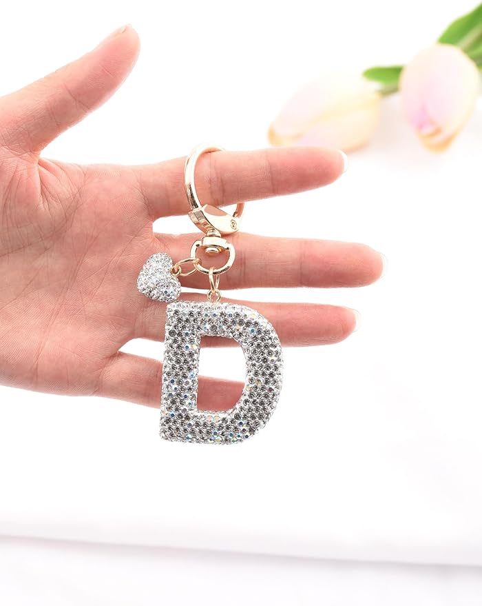 Initial Keychain for Women Girls,Bling Letter Key chain Initial with Heart,Pink Keychain Charms for Backpack Handbag