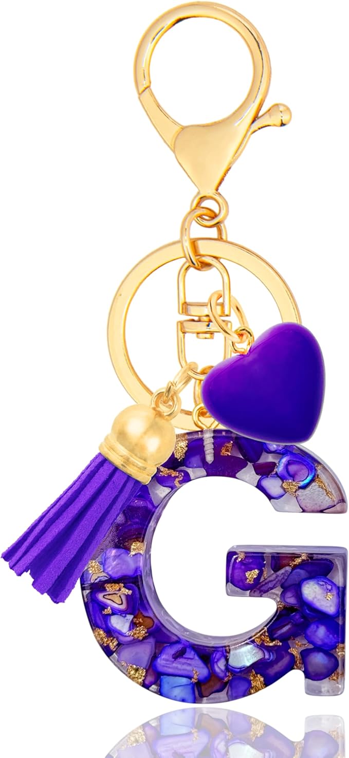 Initial Keychains for Women with Cute Heart Resin - Alphabet Letter Keychain for Bag, Backpacks, Purse or Car key