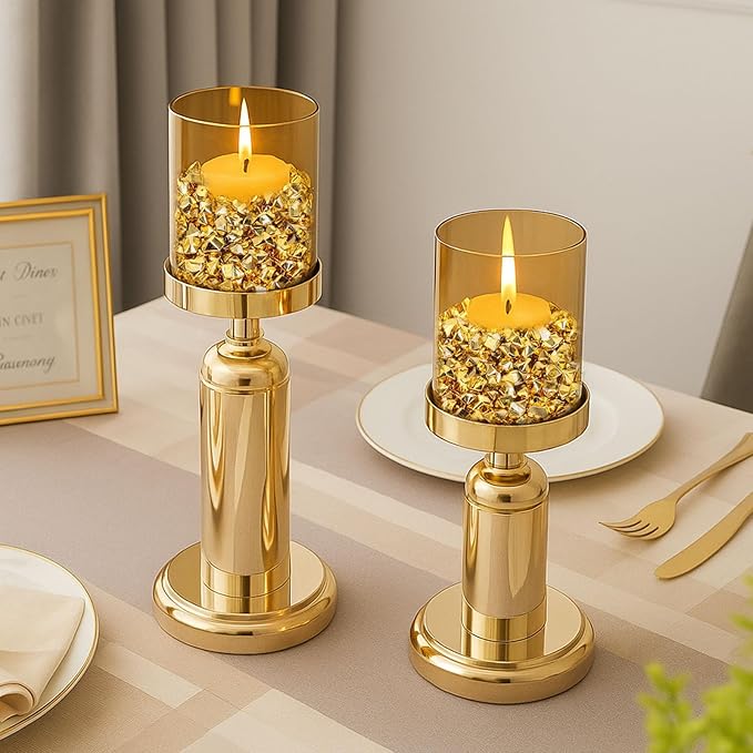 DOMESTAR 4200PCS Gold Fake Ice Rocks, 1LB Acrylic Crushed Ice Rocks Mini Fake Diamonds for DIY Craft Wedding Vase Fillers 0.2" x 0.28"