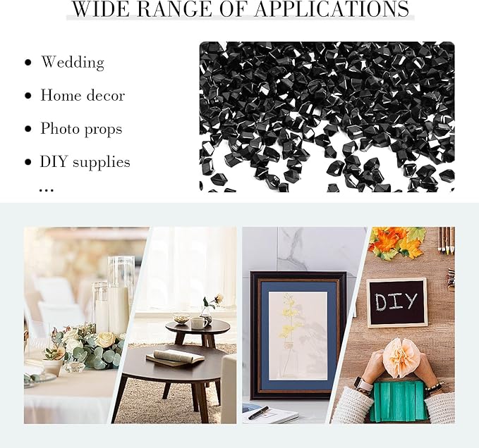 DomeStar 4200PCS Black Fake Ice Rocks, Acrylic Black Mini Fake Diamonds Vase Fillers for Table Centerpieces DIY Craft Wedding 0.2" x 0.28"
