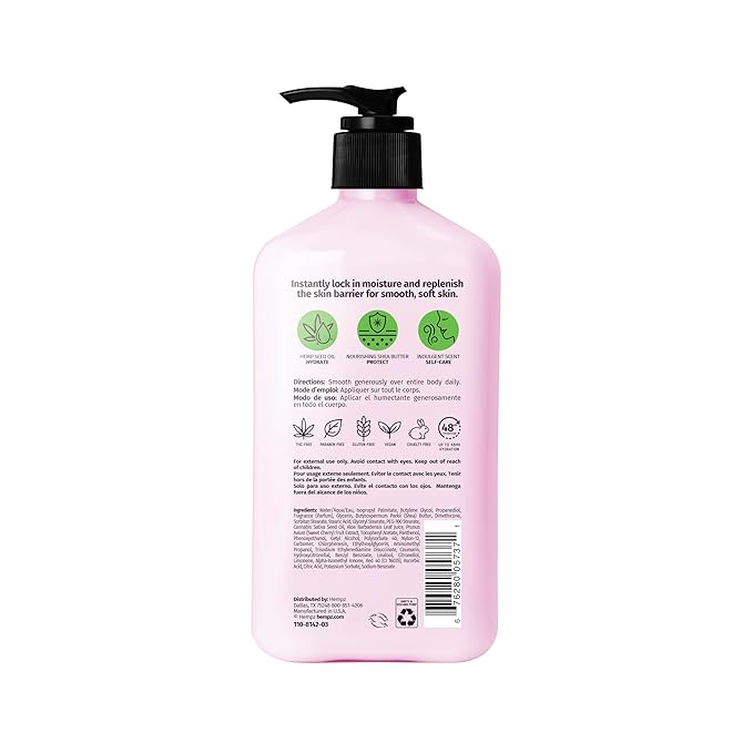 Hempz Cherry Body Lotion, Ultra Hydrating Daily Moisturizer, Self Care for Dry Skin and Hands, Dark Red Cherries, 17 oz.