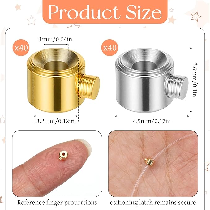 80 PCS Crimp Beads for Jewelry Making, Brass Beads Stopper for Jewelry Making, Gold Silver Round Crimping Bead Crimp Charms for DIY Bracelet Necklace Accessories(Gold, Silver)