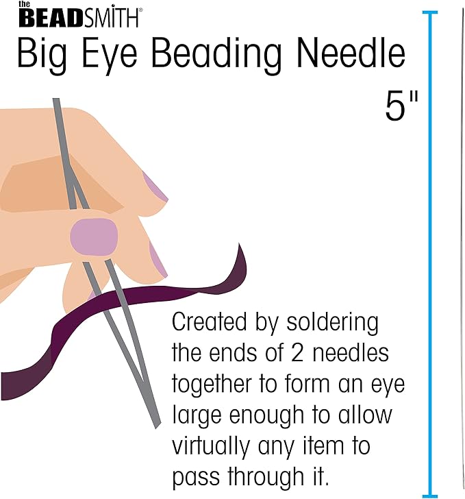 The Beadsmith Big Eye Beading Needles, 5 inches, 4 per Card, Sharp Points, Use for General Sewing, Weaving and Embroidery, Very Easy to Thread