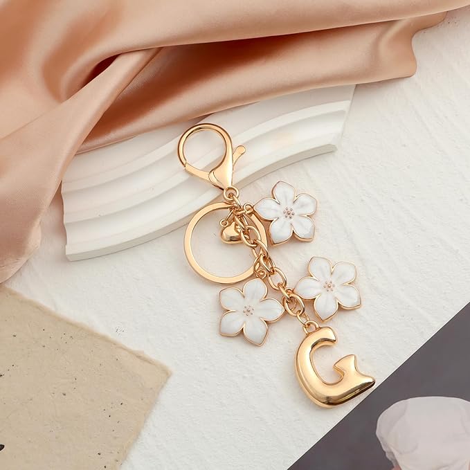 Snycler Bubble Initial Keychain Graceful Flower for bags car remote–A-Z Letter Charms for Women
