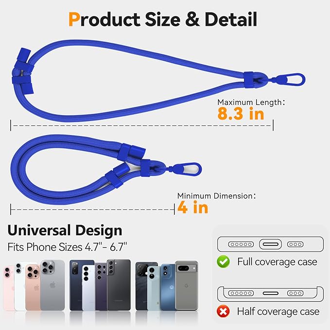 Phone Wrist Strap with 2 Phone Tether Tab, 2 Pack Adjustable Anti-Theft Cell Phone Lanyard for Travel & Outdoors