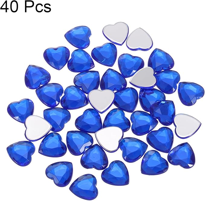 MECCANIXITY 40 Pcs Acrylic Heart Rhinestone 12mm Flat Back Plastic Gems Jewelry Stickers for Craft Bead Face Painting Costume Jewelry Making, Dark Blue