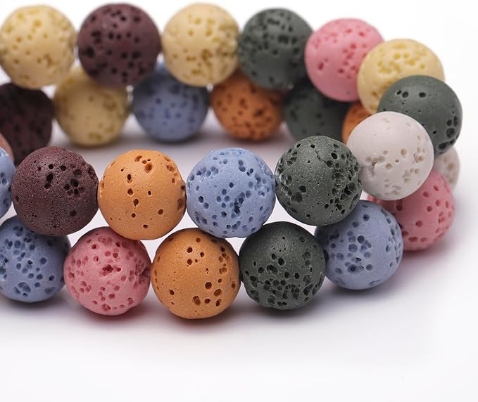 Natural Stone Beads for Jewelry Making,6mm Colorful Lava Polished Smooth Round Gemstone Beads for Bracelet Necklace 15 Inch
