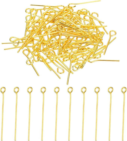 PATIKIL 16mm Open Eye Pins, 150Pcs 23 Gauge Metal Head Pins Needles Eye Pins for Jewelry Making Findings Earring Necklace Bracelet DIY Crafts, Gold Tone