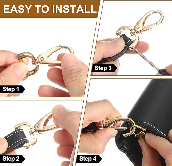 HARFINGTON 2Pcs Detachable Snap Hook Swivel Clasp 1 1/2" D Ring with Swivel Lobster Claw Clasps Hook for Purse Strap Keychain Bag DIY Craft, Brass