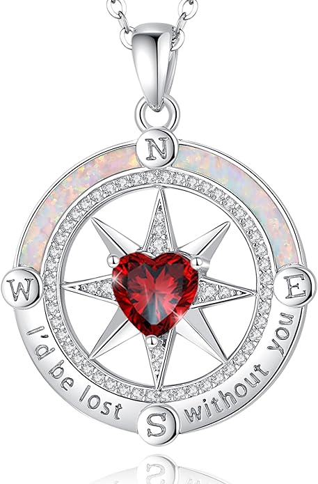 FANCIME Compass Necklace for Women Sterling Silver Compass Jewelry Opal Pendant Fine Jewelry Gemstone Birthday Christmas Gifts for Wife