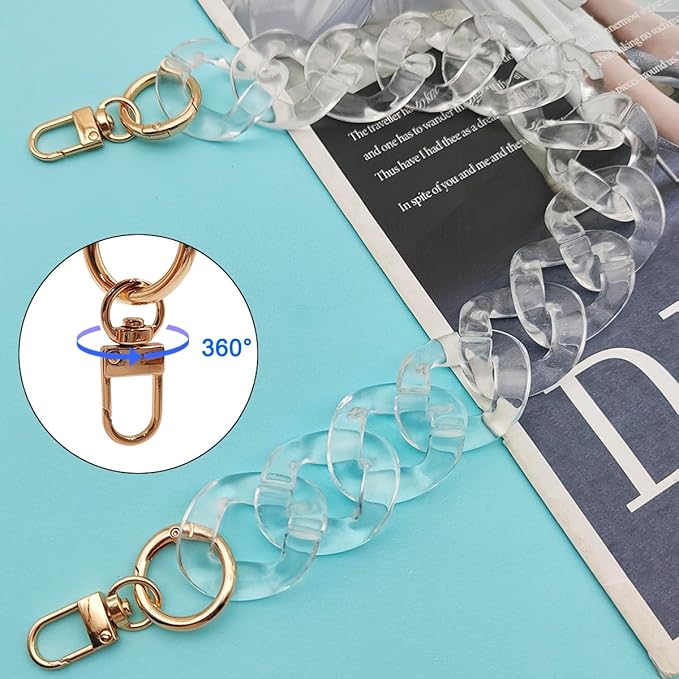 DaKuan 2 PCS Clear Flat Chain Strap, Transparent Acrylic Handbag Strap Replacement, DIY Bag Chain 16" & 23.5", 1.6" Wide