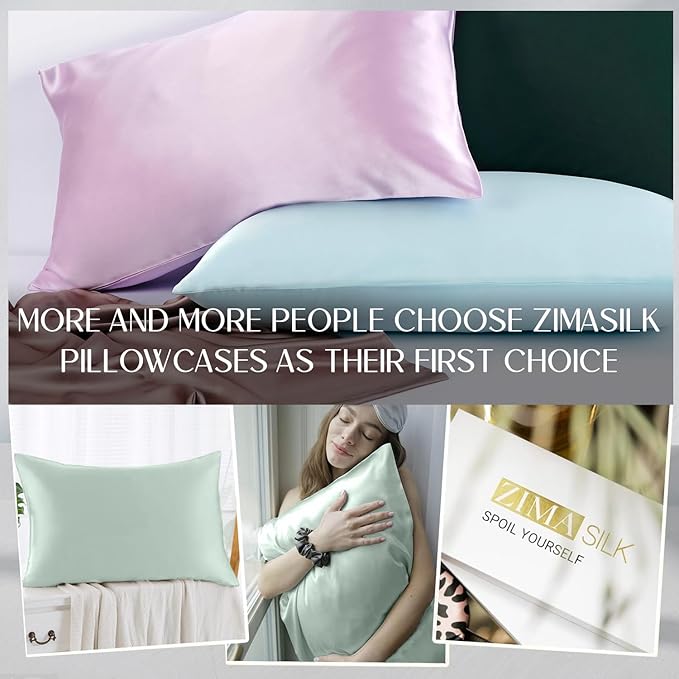 ZIMASILK 100% Pure Mulberry Silk Pillowcase for Hair and Skin Health,Soft and Smooth,Both Sides Premium Grade 6A Silk,600 Thread Count,with Hidden Zipper,1pc (King 20''x36'',Mint Green)