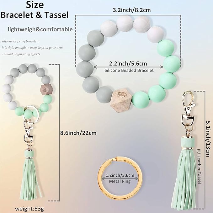 BIHRTC Key Ring Bracelet Car Keychain Holder Wristlet Silicone Women Beaded Bangle Chains