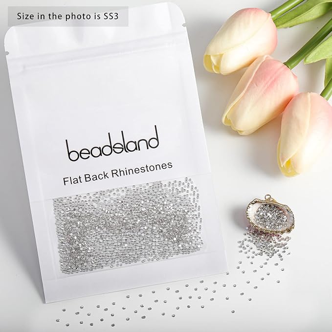 Beadsland Flat Back Crystal Rhinestones Round Gems for Nail Art and Craft Glue Fix, Crystal, 1.2-1.4mm, SS3/1440pcs
