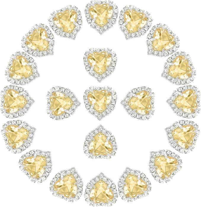 PATIKIL 30PCS Heart Rhinestones, Sew on Rhinestones Buttons Crystal Heart Nail Charm Embellishment Flatback Diamond for Sewing DIY Clothing Wedding, Champagne